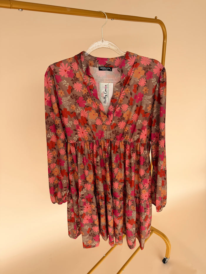 Floral Mini Dress in Mocha Multi