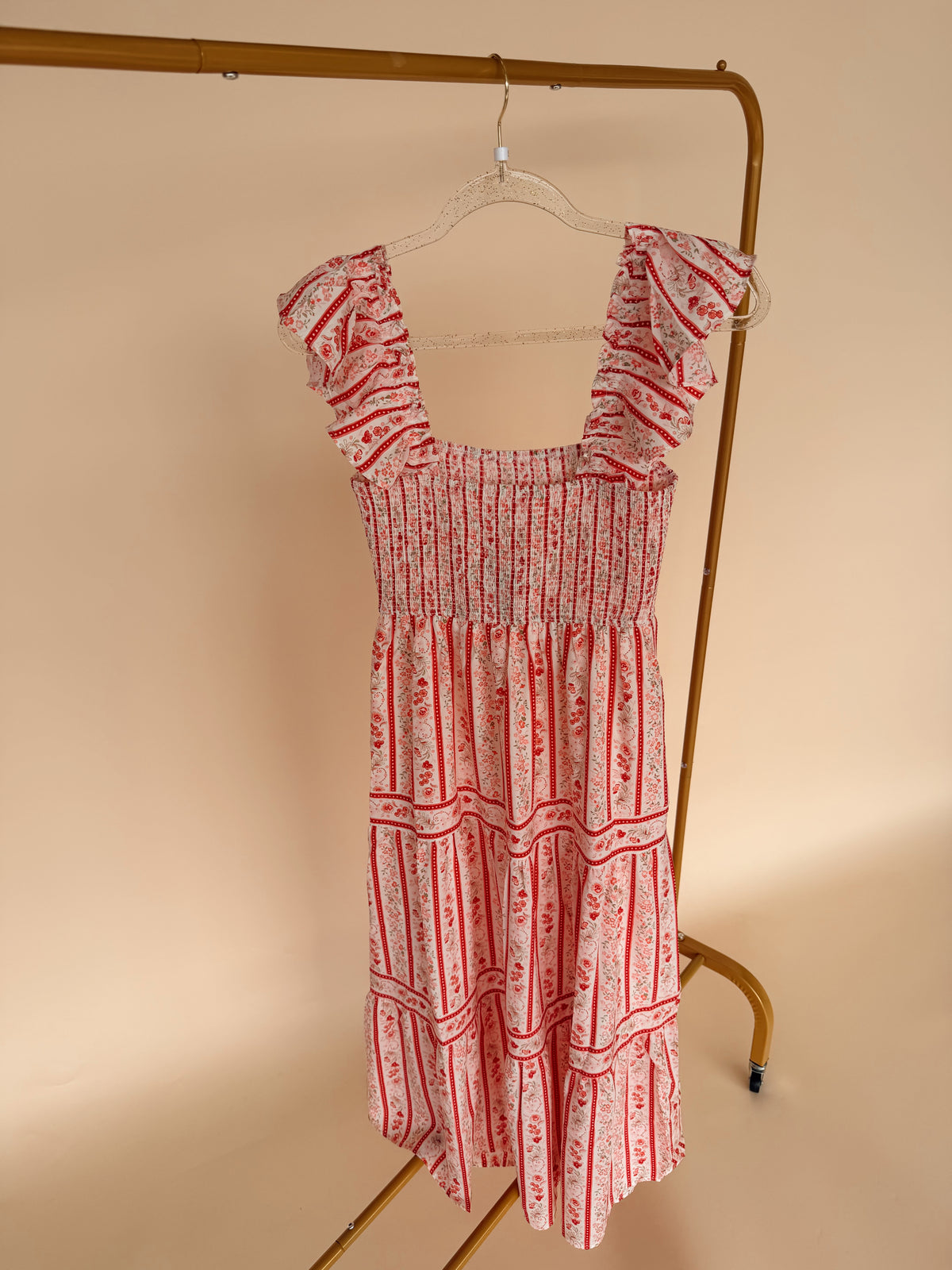 Stripe Floral Dress Red Multi