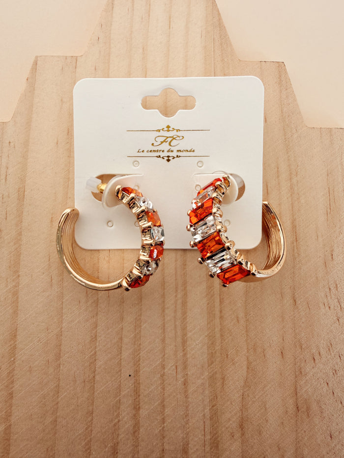 Baguette Glass Hoops in Orange