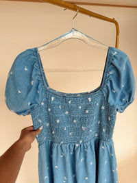Curvy Floral Embroidery Midi Dress Denim