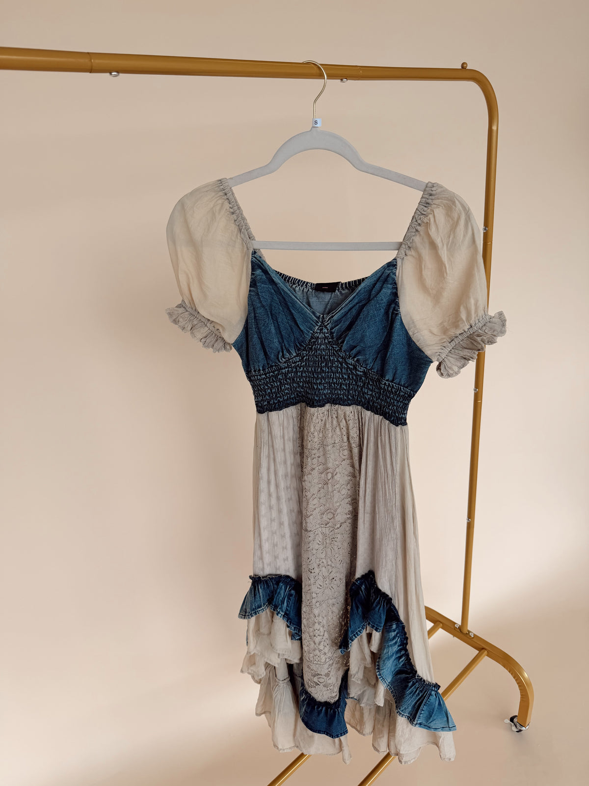 Ruffle Hem Midi Dress in Latte