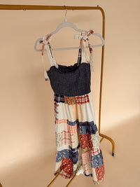 Smocked Denim Patchwork Dress