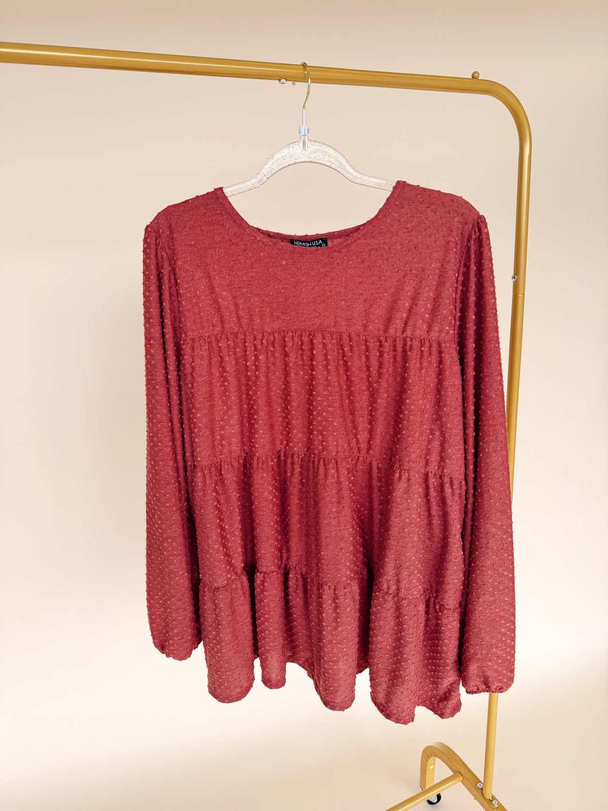 Curvy Swiss Dot Babydoll Top in Mauve