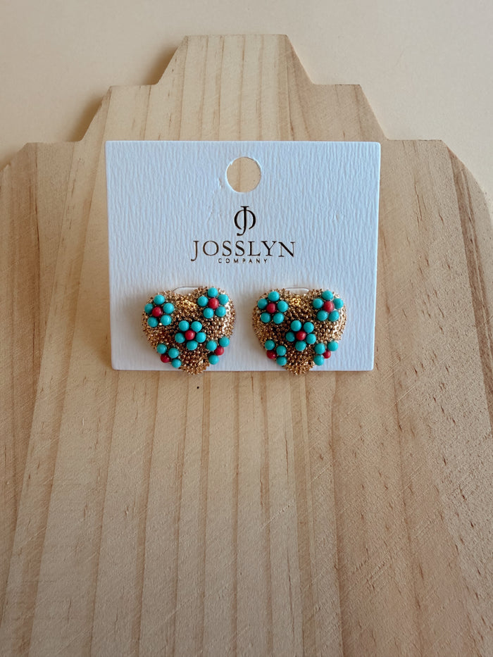 Floral Heart Turq Studs