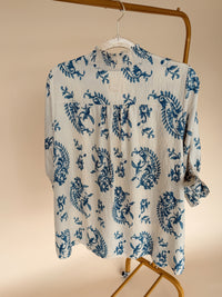 Curvy Blue Mix Print Blouse