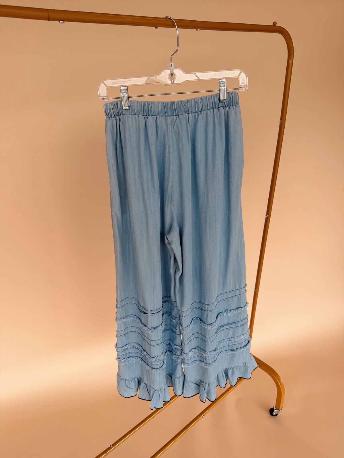 Fray Ruffle Hem Pants in Denim