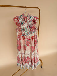 Boho Border Print Midi Dress in Pink