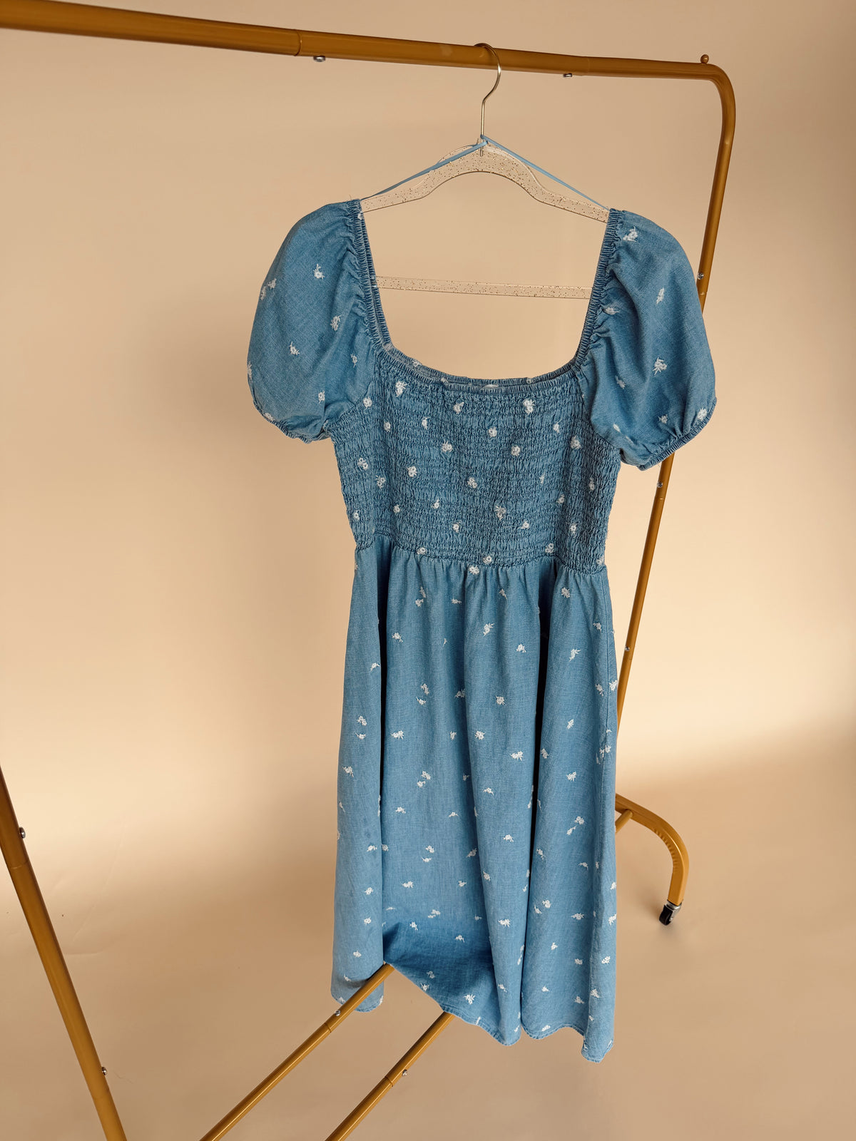 Curvy Floral Embroidery Midi Dress Denim