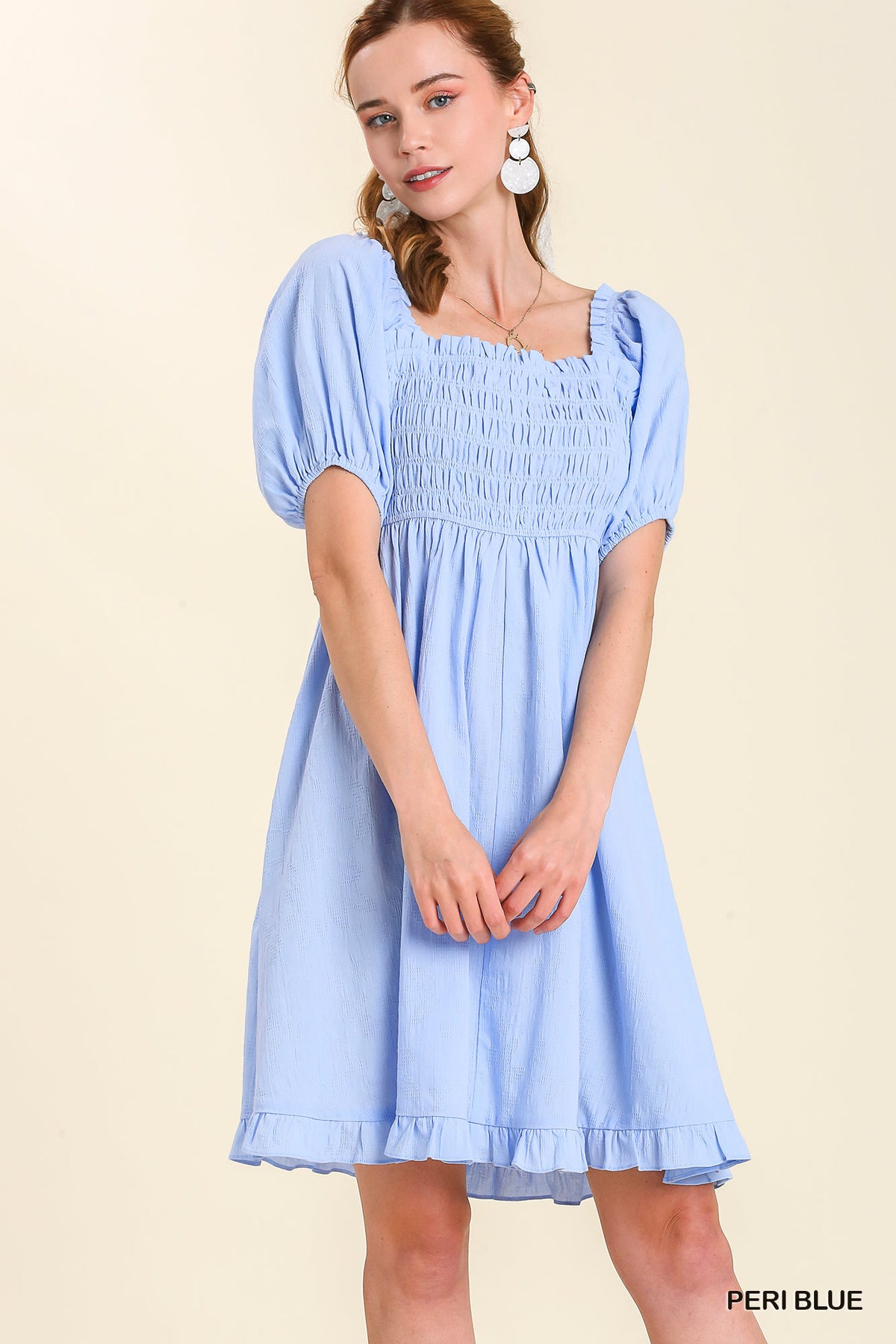 Smocked Front Dress in Peri Blue