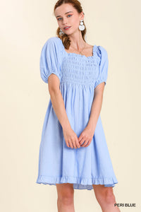 Smocked Front Dress in Peri Blue