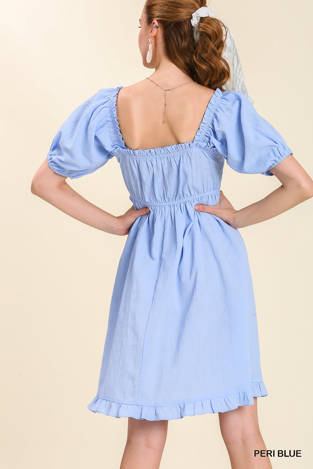 Smocked Front Dress in Peri Blue