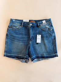 Curvy Tummy Control Vintage Wash Release Hem Shorts Md.