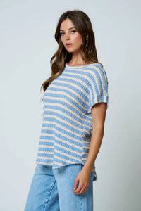 Textured Stripe Round Neck Dolman Sleeve Top- 2 Colors!