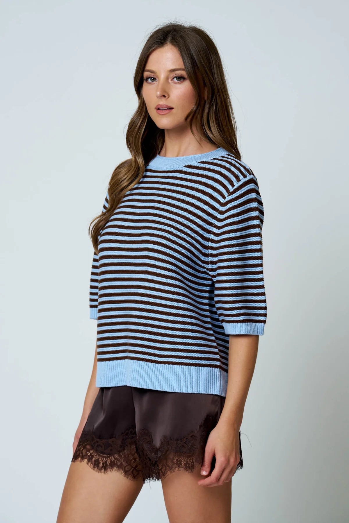 Textured Stripe Crew Neck Half Sleeve Sweater- 2 Colors!