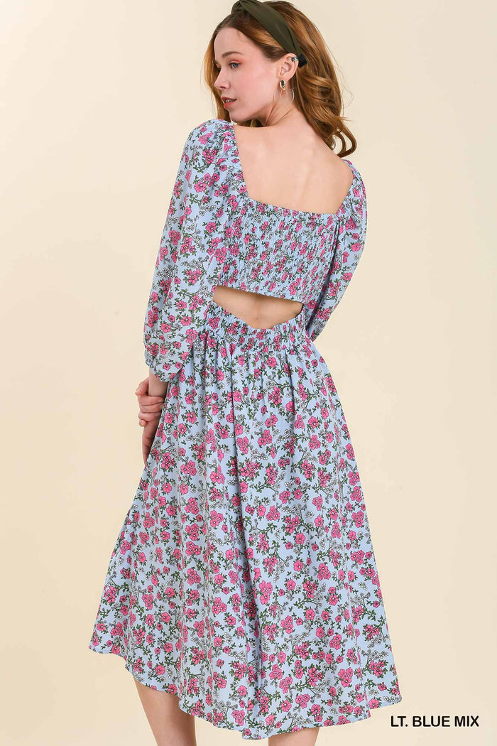 Floral Midi Dress in Blue Mix