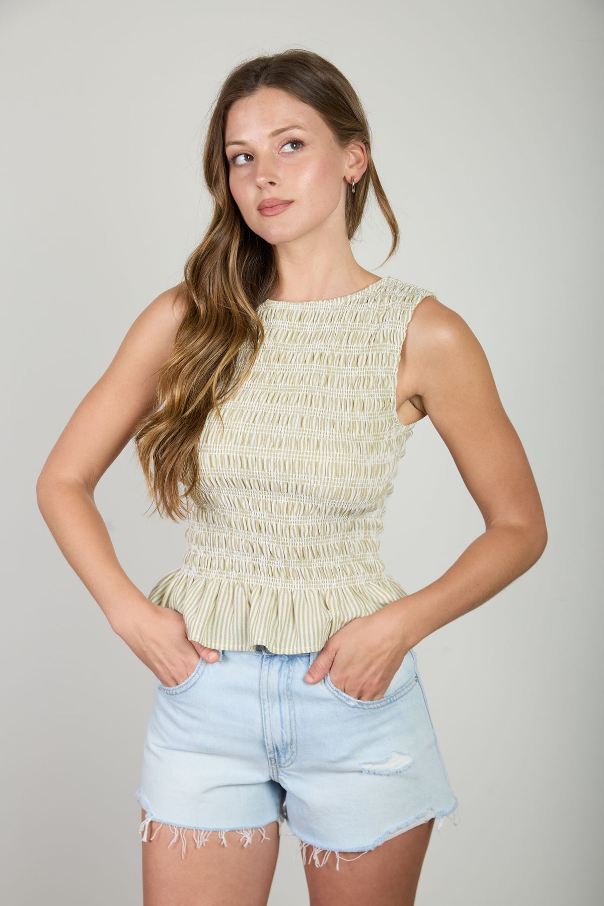 Stripe Sleeveless Smocked Blouse- 2 Colors!