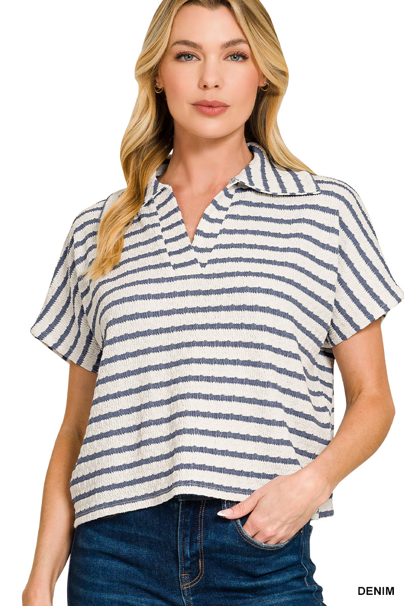 Striped Split Neck Top in 2 Colors!