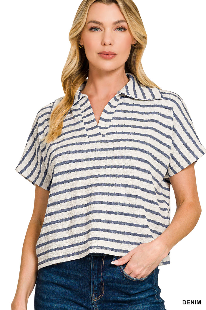 Striped Split Neck Top in 2 Colors!
