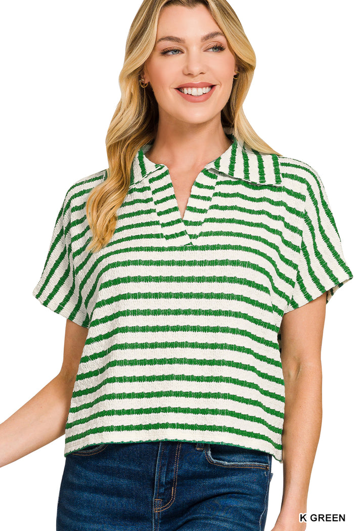 Striped Split Neck Top in 2 Colors!