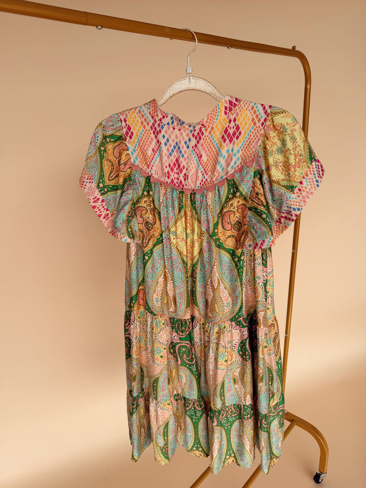 Paisley Tiered Flutter Dress Green Mix