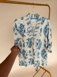Curvy Blue Mix Print Blouse