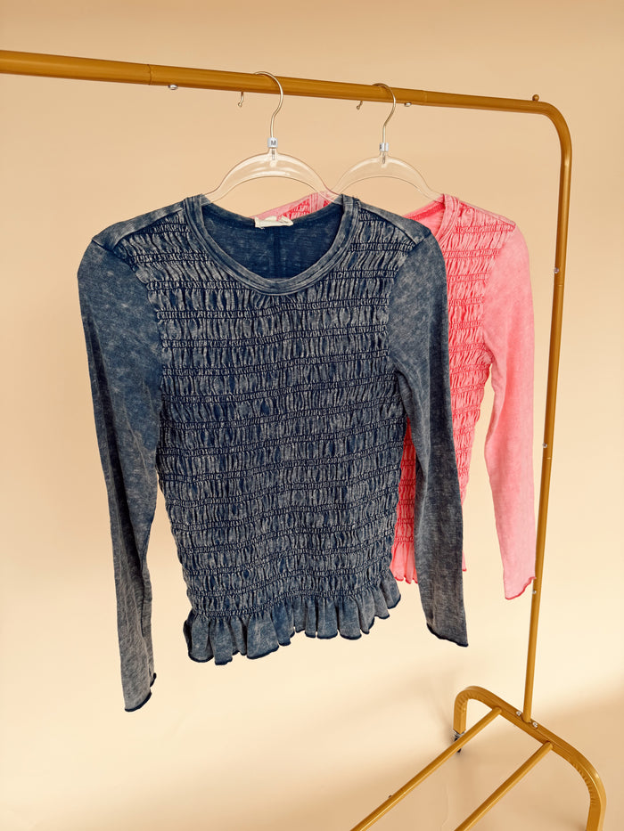 Smocked Peplum Long Sleeve - 2 Colors
