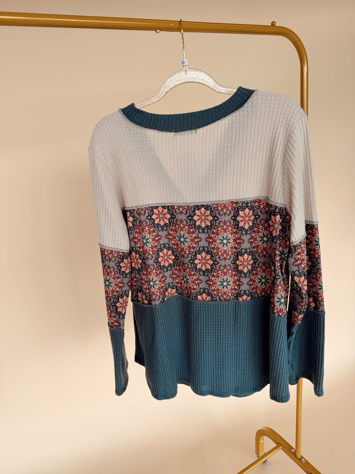 Curvy Waffle Geometric Top in Denim