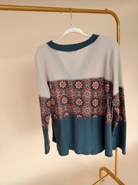 Curvy Waffle Geometric Top in Denim