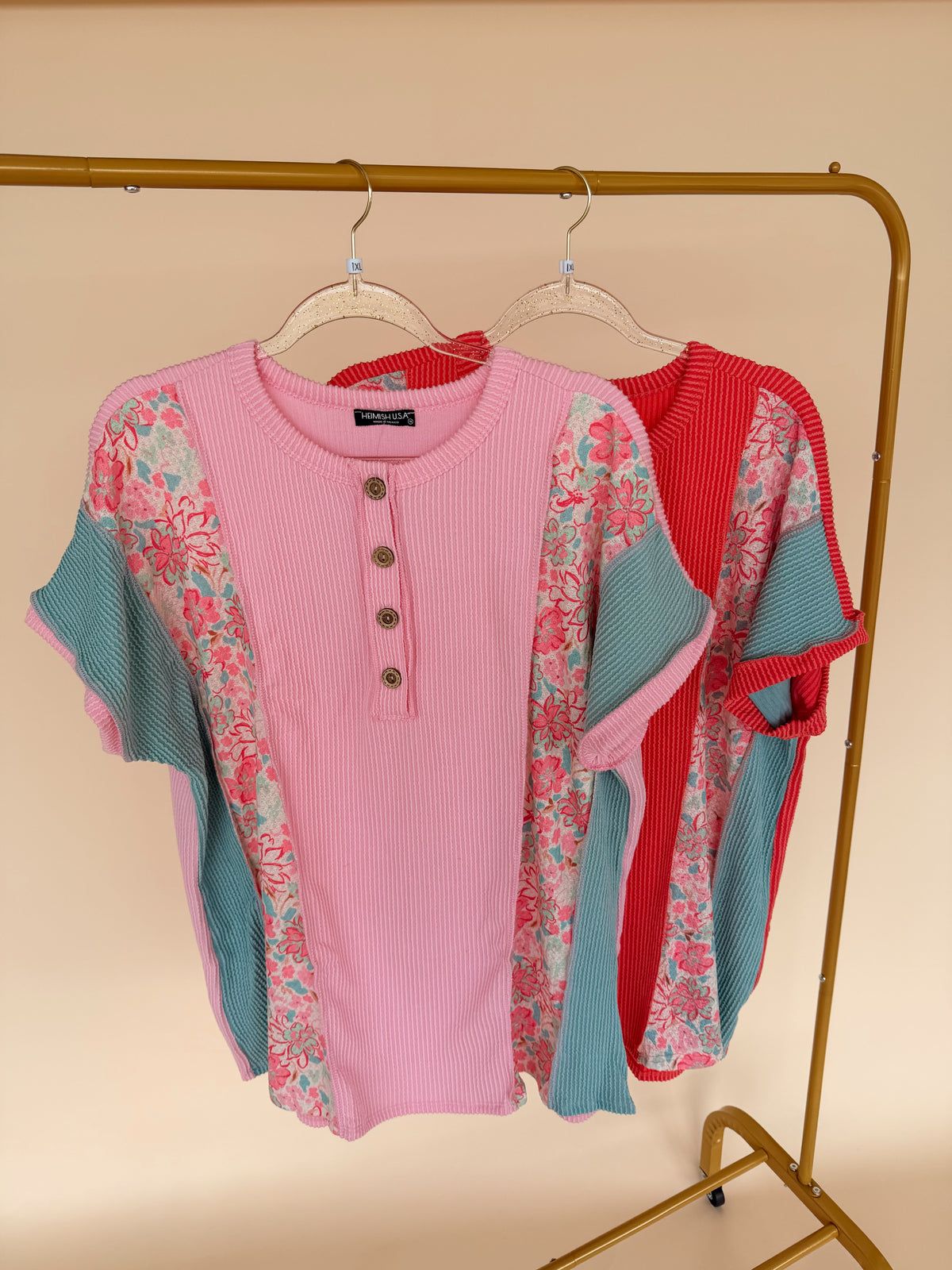 Curvy SS Color Block Rib Shirt - 2 Colors
