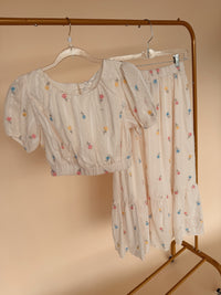Floral Embroidery 2 piece Set in Cream Multi