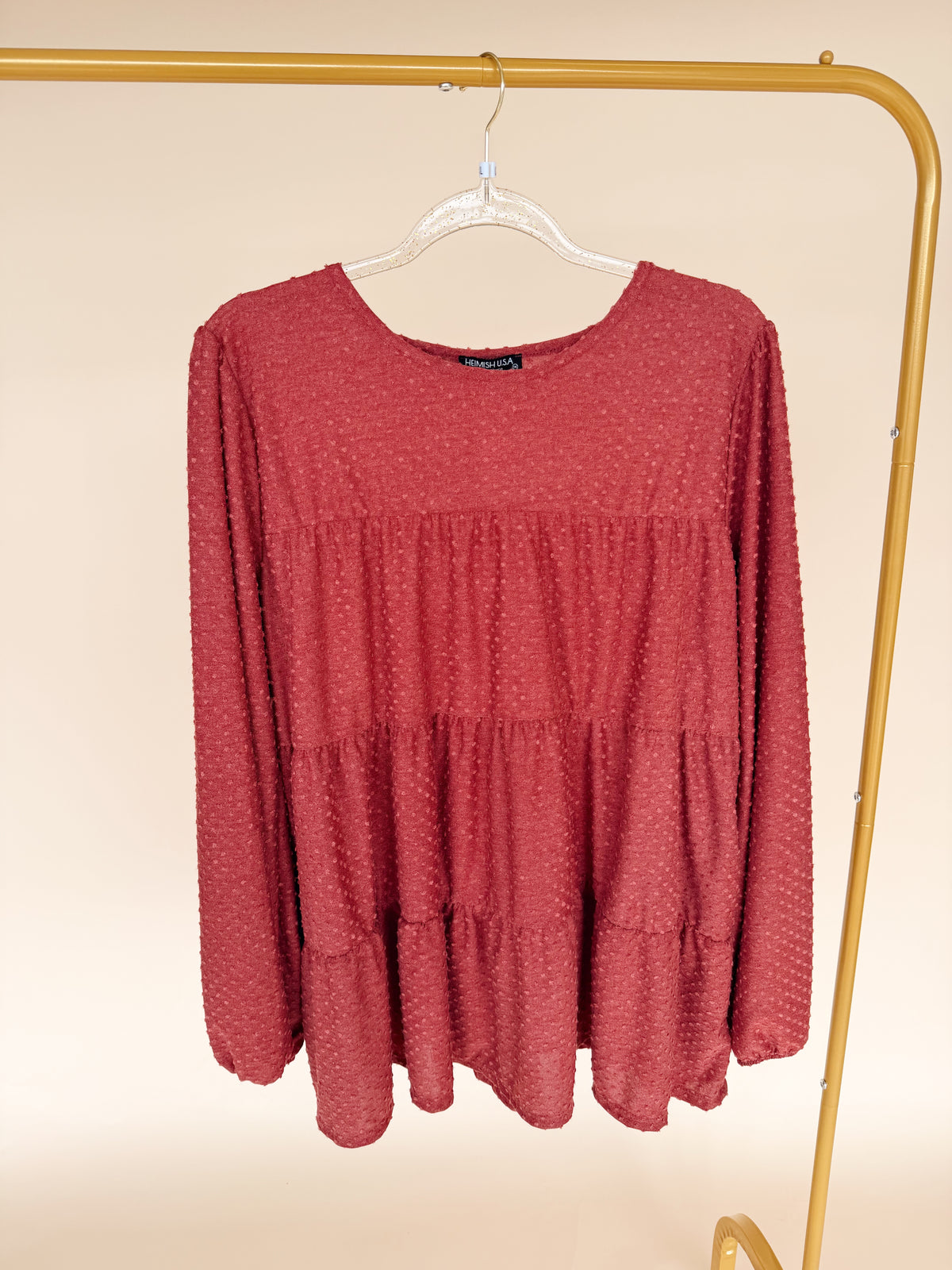 Curvy Swiss Dot Babydoll Top in Mauve