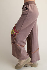 Star Patch Detailed Mineral Wash Pants in Coffee