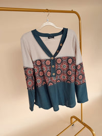 Curvy Waffle Geometric Top in Denim