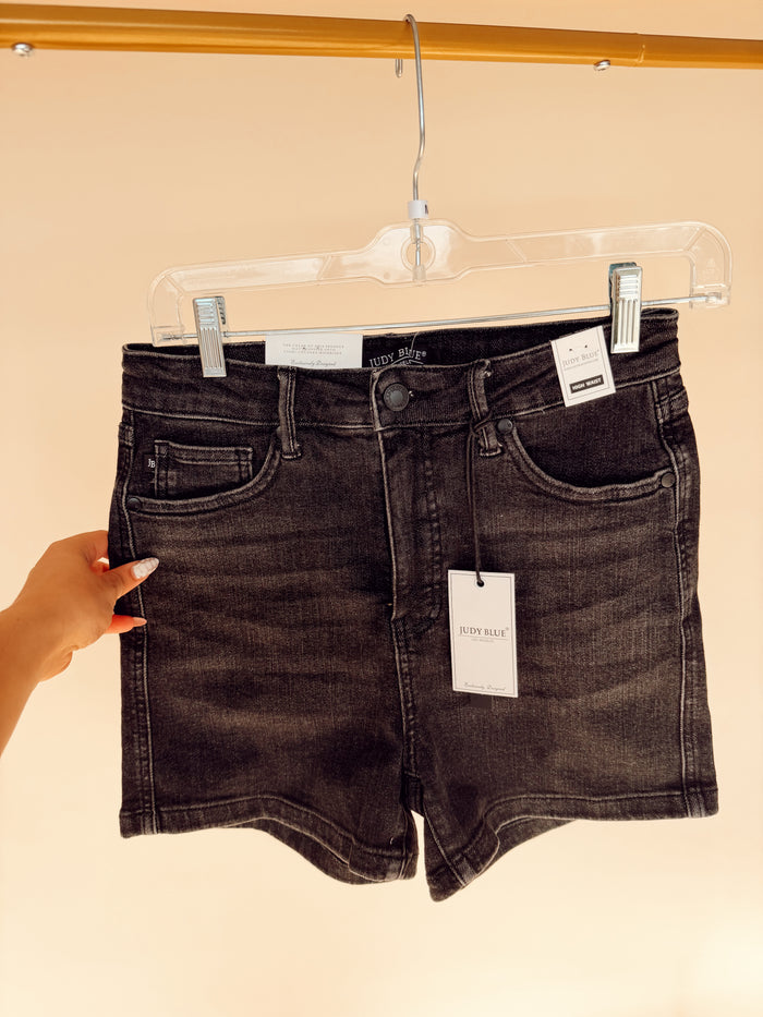 HW Tummy Control Washed Black Shorts