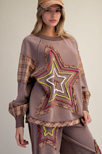 LS Star Patch Mineral Wash Top in Coffee