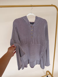 LS Stripe Hoodie in Burgundy