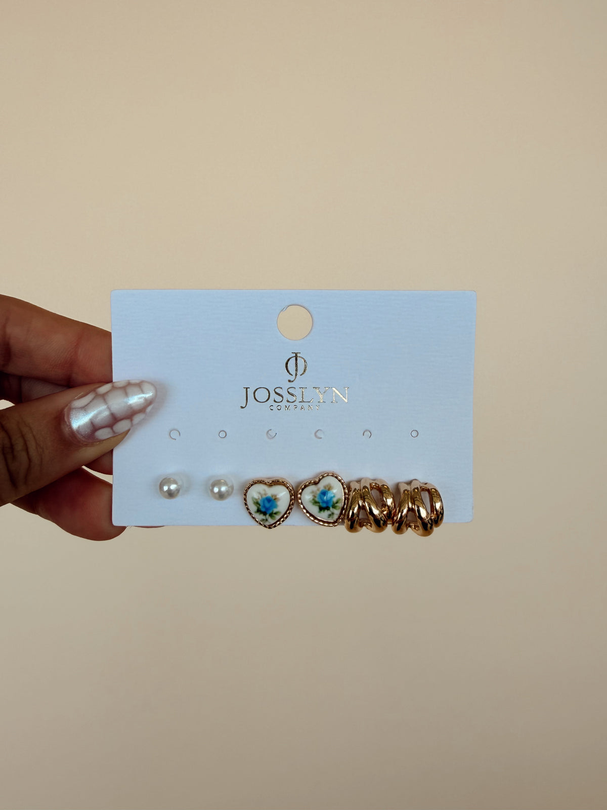 Heart Floral Trio Earrings in Blue