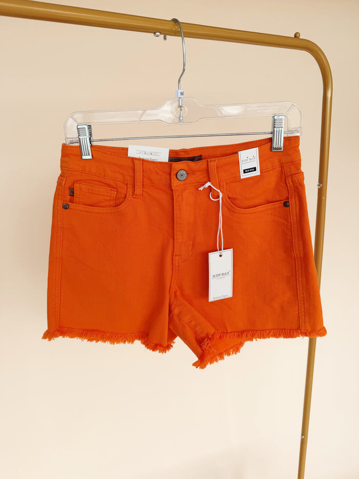 Fray Hem Shorts in Orange