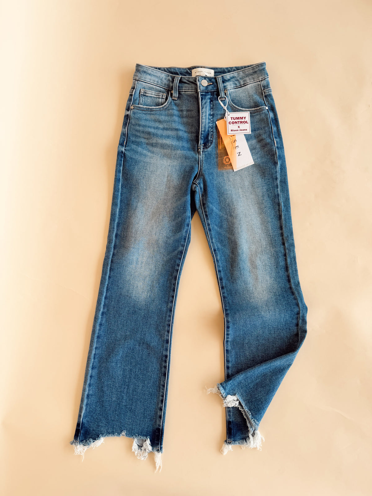 High Rise Crop Flare Fray Hem Jean