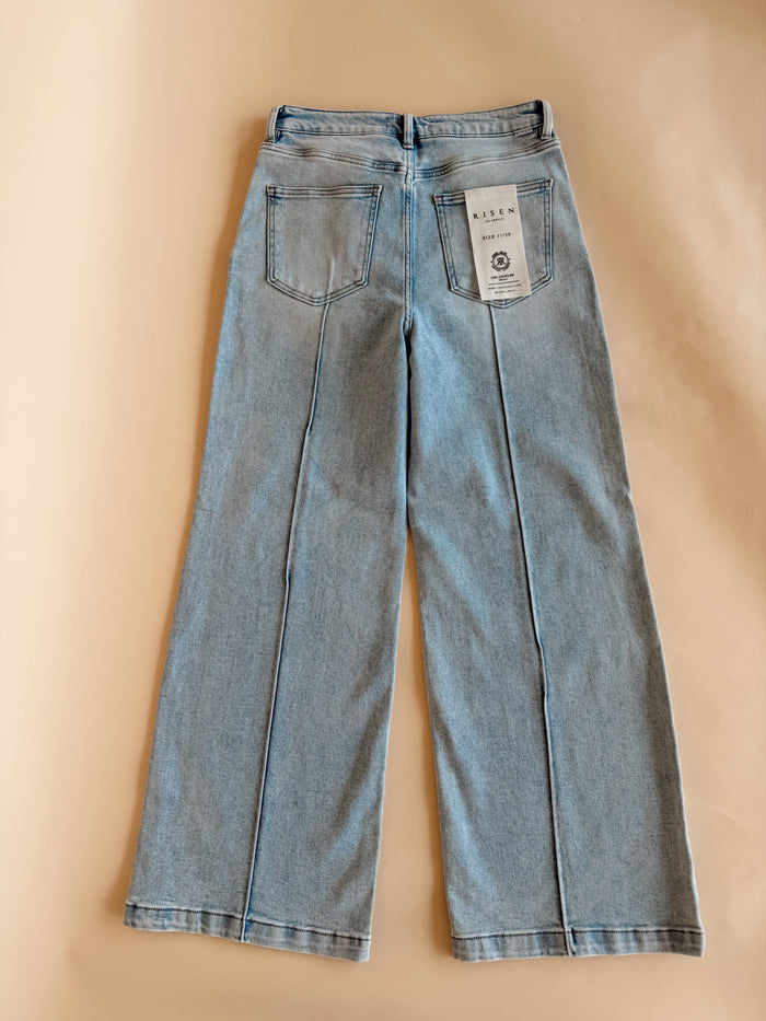 High Waist Wide Leg Pintuck Jeans - Light