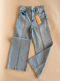 High Waist Wide Leg Pintuck Jeans - Light