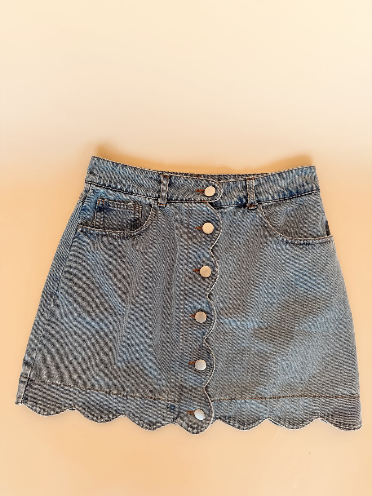 Scalloped Hem Denim Skirt