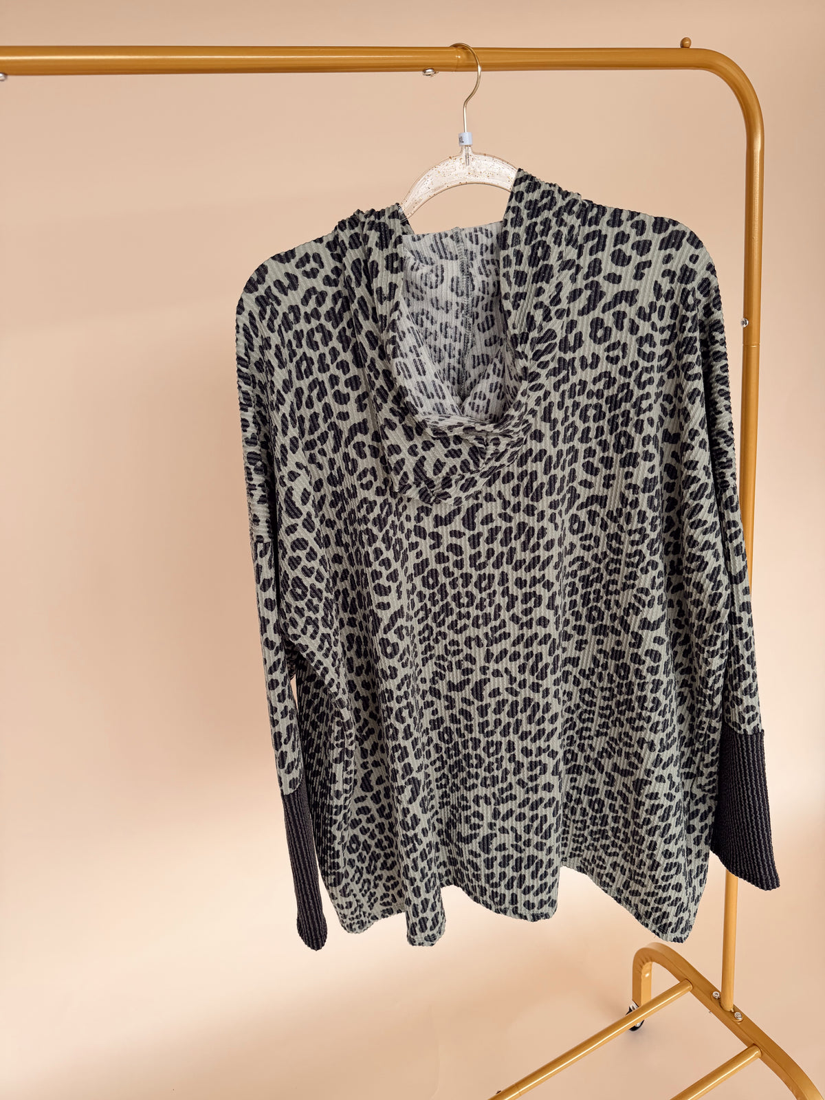 Curvy Long Sleeve Animal Print Hoodie Top Vintage Olive