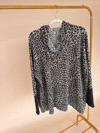 Curvy Long Sleeve Animal Print Hoodie Top Vintage Olive