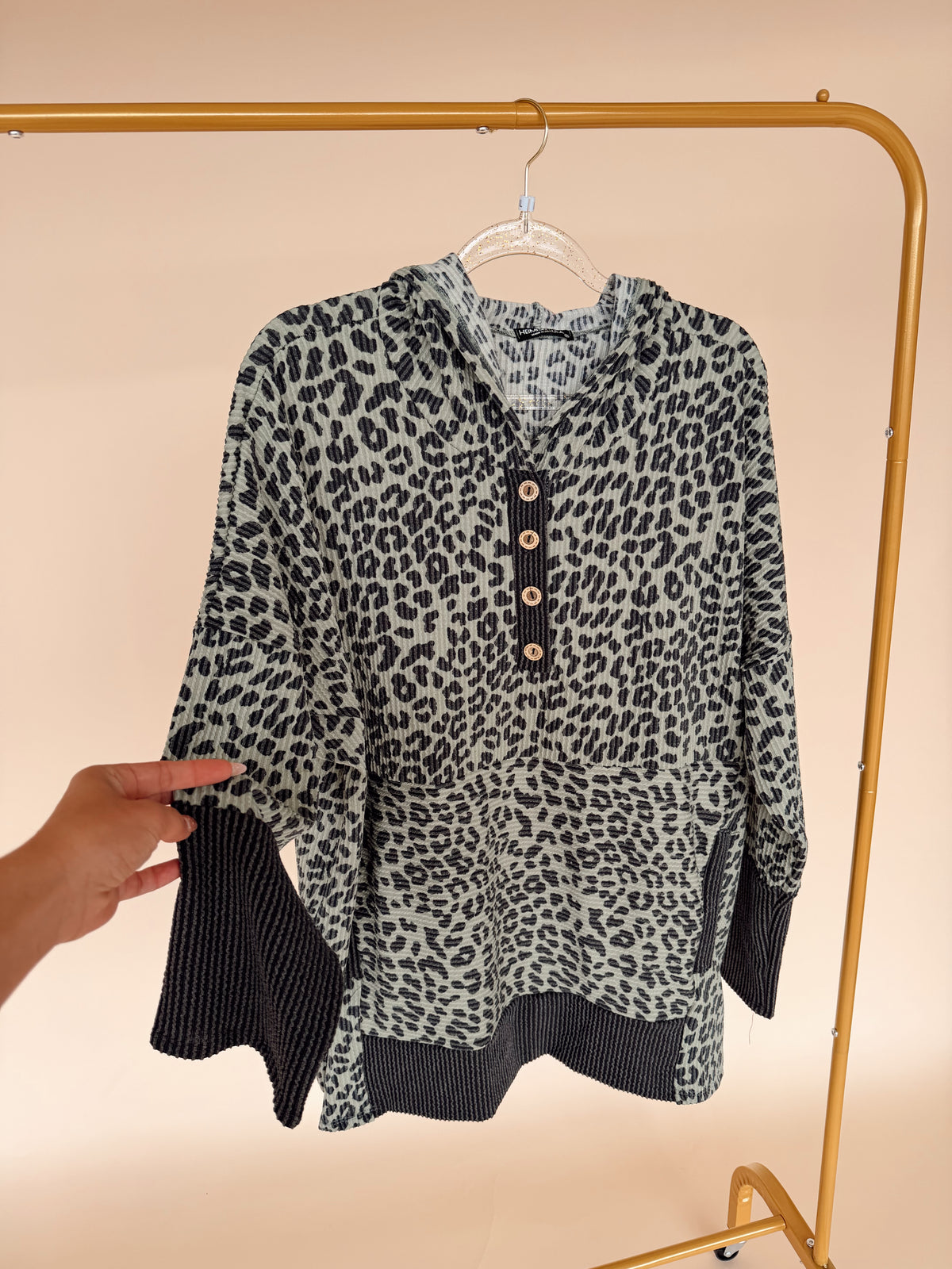 Curvy Long Sleeve Animal Print Hoodie Top Vintage Olive