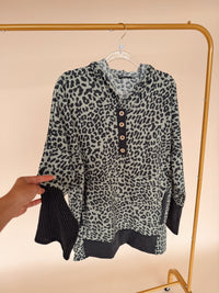 Curvy Long Sleeve Animal Print Hoodie Top Vintage Olive