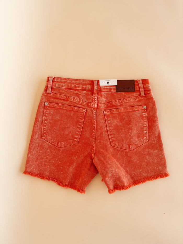 Garment Acid Wash Shorts in Peach