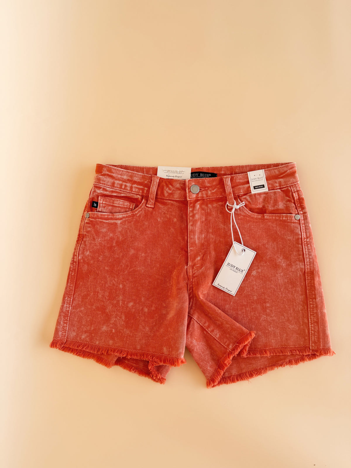 Garment Acid Wash Shorts in Peach