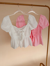 Front Tie Detail Puff Top - 2 Colors!