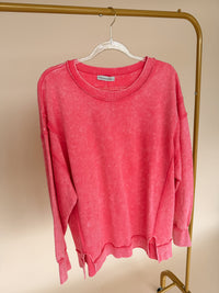 Curvy Acid Washed Exposed Hem Sweatshirt - 2 Colors!